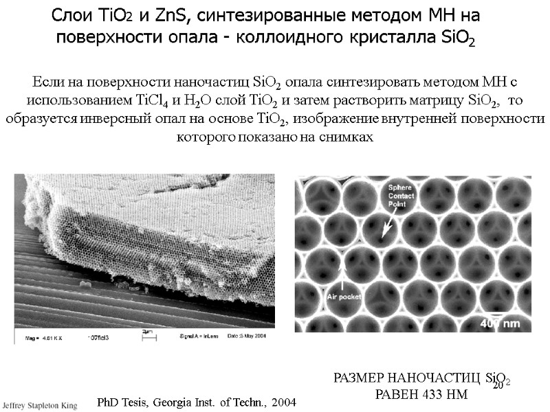 20 PhD Tesis, Georgia Inst. of Techn., 2004 Слои TiO2 и ZnS, синтезированные методом